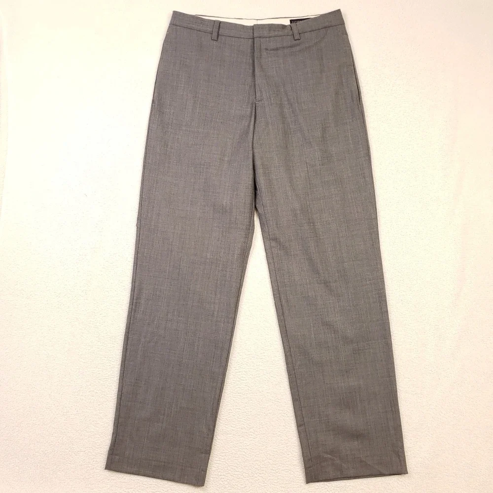 Banana Republic Dress Pants Men 33x32 Gray Gavin Wool Stretch Flat Front Trouser